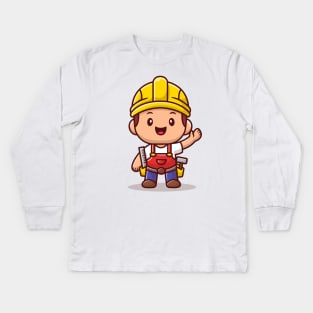 Handyman With Ruler And Hammer Kids Long Sleeve T-Shirt